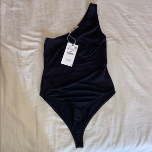 Zara Asymmetric Black Bodysuit